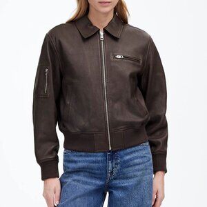 NWT Madewell Relaxed Leather Bomber Jacket Dark Carob Brown